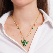 Collana in Metallo con Murano Stone ciondolo fico d'india verde e pietre colorate