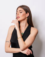 Set coordinato - Collana in Metallo con Art Glass Stone ciondolo fico d'india verde e pietre colorate