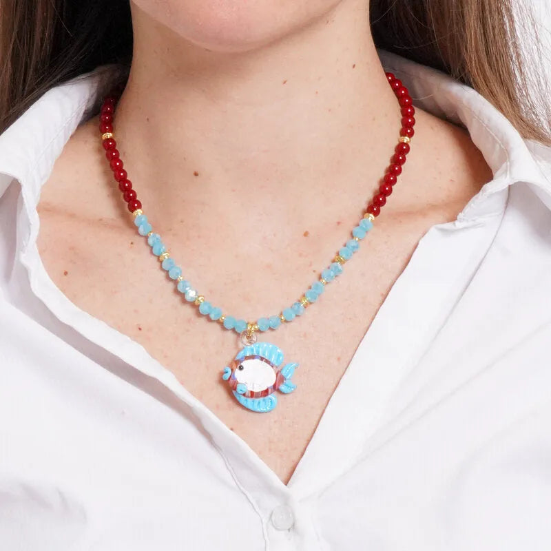 Collana in Metallo con Murano Stone pesce colorato turchese AMOVENEZIA - gioiello BySimon