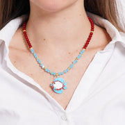 Collana in Metallo con Murano Stone pesce colorato turchese