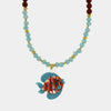 Collana in Metallo con Murano Stone pesce colorato turchese