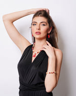 Set coordinato - Collana in Metallo con Art Glass Stone stella marina rossa e pietre rosse e dorate