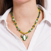 Collana in Metallo con Murano Stone fico d'india verde e pietre verdi