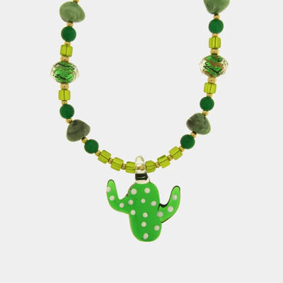 Collana in Metallo con Art Glass Stone fico d'india verde e pietre verdi
