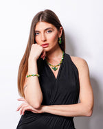 Set coordinato - Collana in Metallo con Art Glass Stone fico d'india verde e pietre verdi