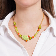 Collana in Metallo con Murano Stone fico d'india e pietre bianche e verdi