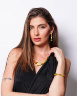 Set coordinato - Collana in Metallo con Art Glass Stone fico d'india e pietre bianche e verdi