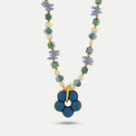 Collana in Metallo con fiore blu centrale, elegante - BYSIMON gioielli