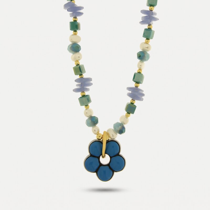 Collana in Metallo con fiore blu centrale, elegante - BYSIMON gioielli