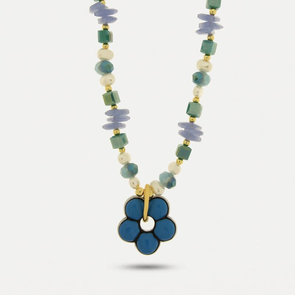 Collana in Metallo con fiore blu centrale, elegante - BYSIMON gioielli