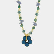 Collana in Metallo con fiore blu centrale, elegante