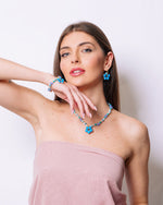 Set coordinato - Collana in Metallo con fiore blu centrale, elegante