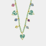 Collana in Metallo Collana verde, cuoricini colorati pendenti