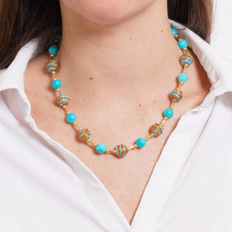 Collana in Metallo con pietre turchese, verde e giallo, classica AMOVENEZIA - gioiello BySimon