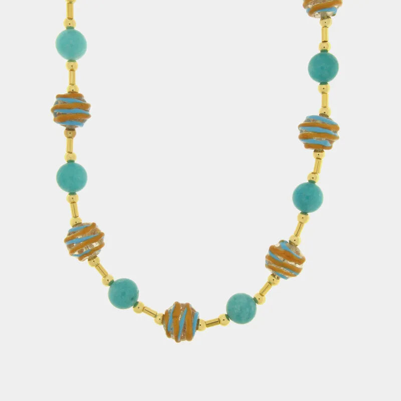 Collana in Metallo con pietre turchese, verde e giallo, classica AMOVENEZIA - gioiello BySimon
