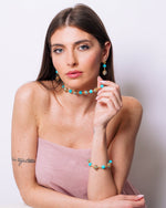 Set coordinato - Collana in Metallo con pietre turchese, verde e giallo, classica