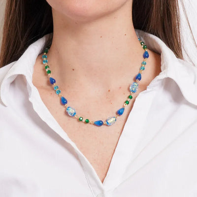 Collana in Metallo con Murano Stone pietre azzurre e turchesi AMOVENEZIA - gioiello BySimon