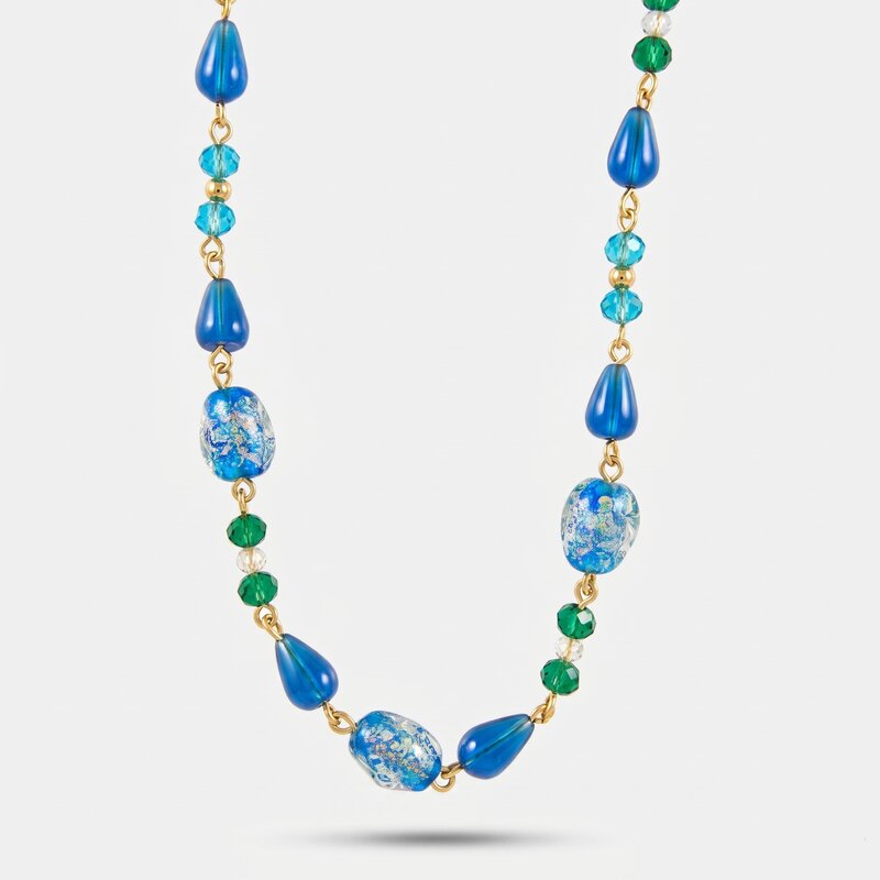 Collana in Metallo con Murano Stone pietre azzurre e turchesi AMOVENEZIA - gioiello BySimon