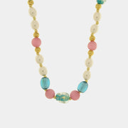 Collana in Metallo Murano Stone con pietre bianche, rosa e turchesi