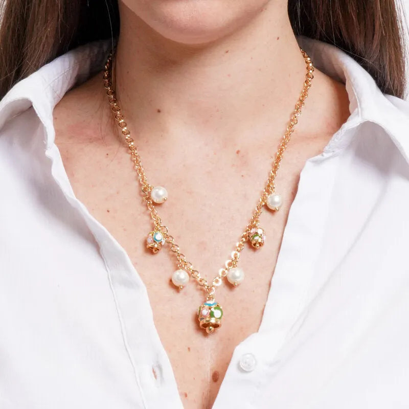 Collana in Metallo con charm campanella multicoloree