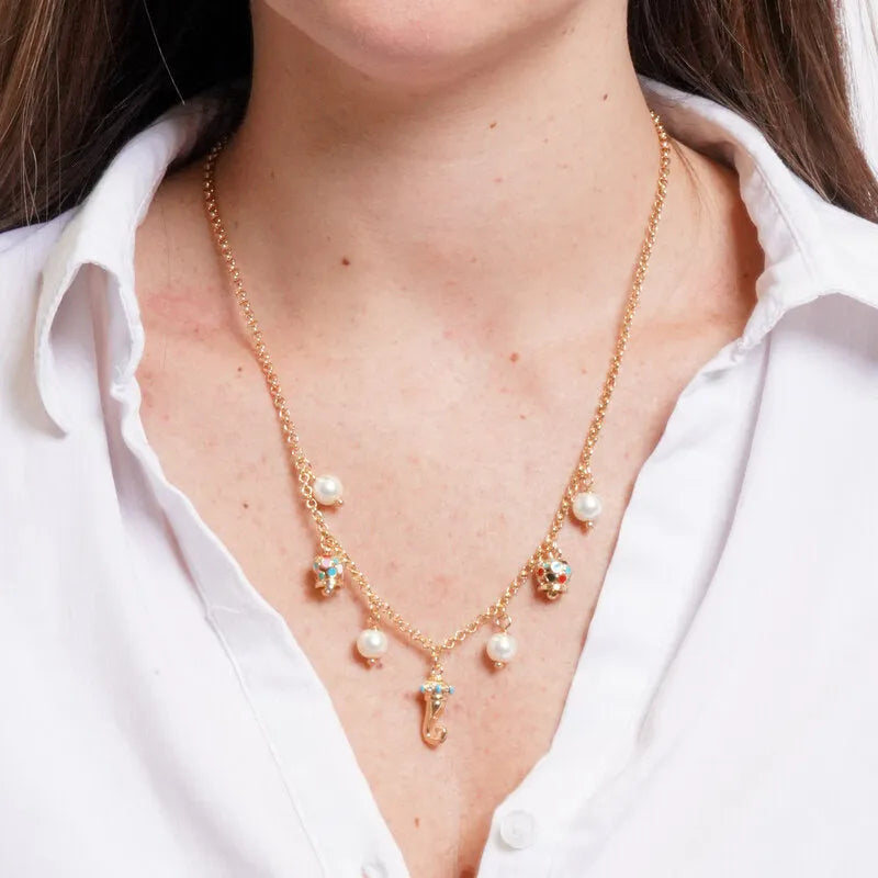 Collana in Metallo con campanelle multicolore e pendente a forma di corno dorato CAPRI - gioiello BySimon