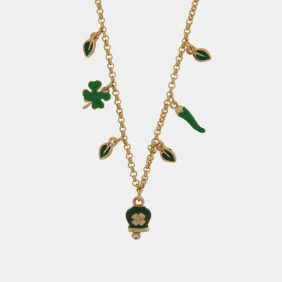 Collana in metallo con corno portafortuna e quadrifoglio | cornetto napoletano | BYSIMON
