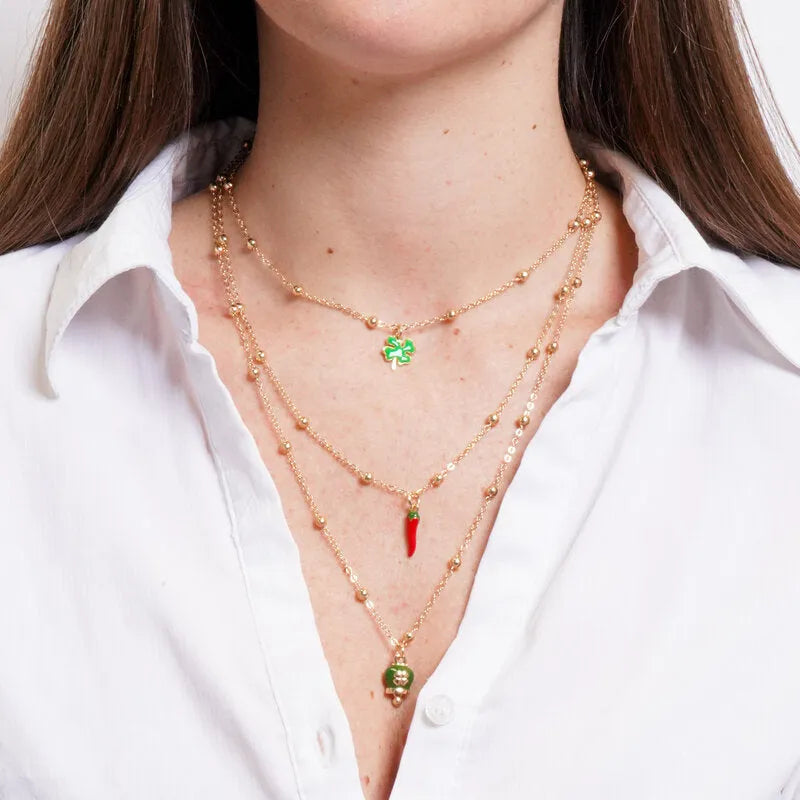 Collana in Metallo multifilo con quadrifoglio, corno e campanella con quadrifoglio portafortuna CAPRI - gioiello BySimon