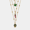 Collana in Metallo multifilo con quadrifoglio, corno e campanella con quadrifoglio portafortuna