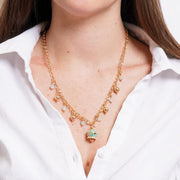 Collana in Metallo con sfere colorate e campanelle con cerchi azzurri e cristalli in rilievo