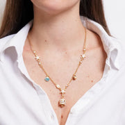 Collana in Metallo con stella marina, conchiglie4 e campanella con cristalli luminosi
