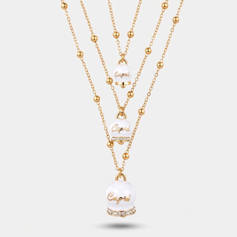Collana in Metallo multifilo con campanelle bianche di grandezze diverse con cristalli luminosi CAPRI - gioiello BySimon