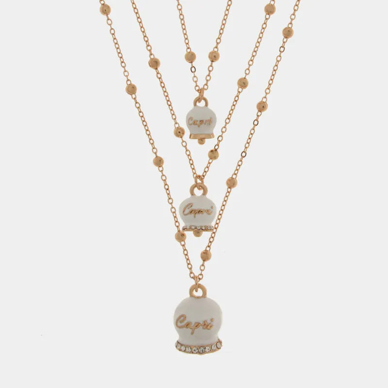 Collana in Metallo multifilo con campanelle bianche di grandezze diverse con cristalli luminosi CAPRI - gioiello BySimon