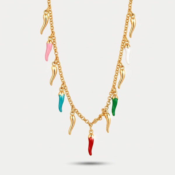 Collana in Metallo con cornetti pendenti colorati
