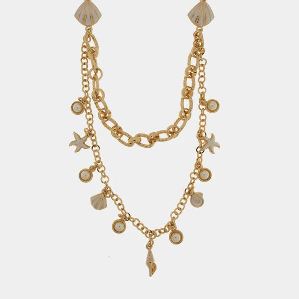 Collana in Metallo doppia, catena e occhielli con simboli marini BYS - gioiello BySimon