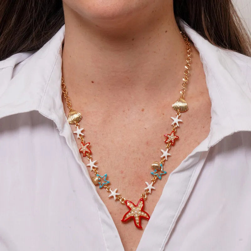 Collana in Metallo con stelle marine smaltate e conchiglie BYS - gioiello BySimon