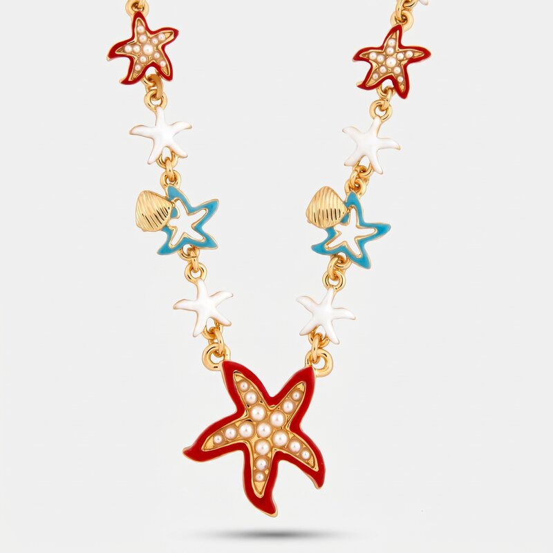 Collana con stelle marine smaltate e conchiglie | collana con conchiglie | BYSIMON
