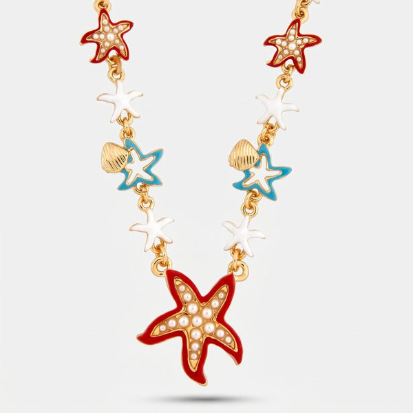 Collana con stelle marine smaltate e conchiglie | collana con conchiglie | BYSIMON