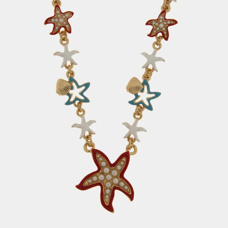 Collana in Metallo con stelle marine smaltate e conchiglie BYS - gioiello BySimon