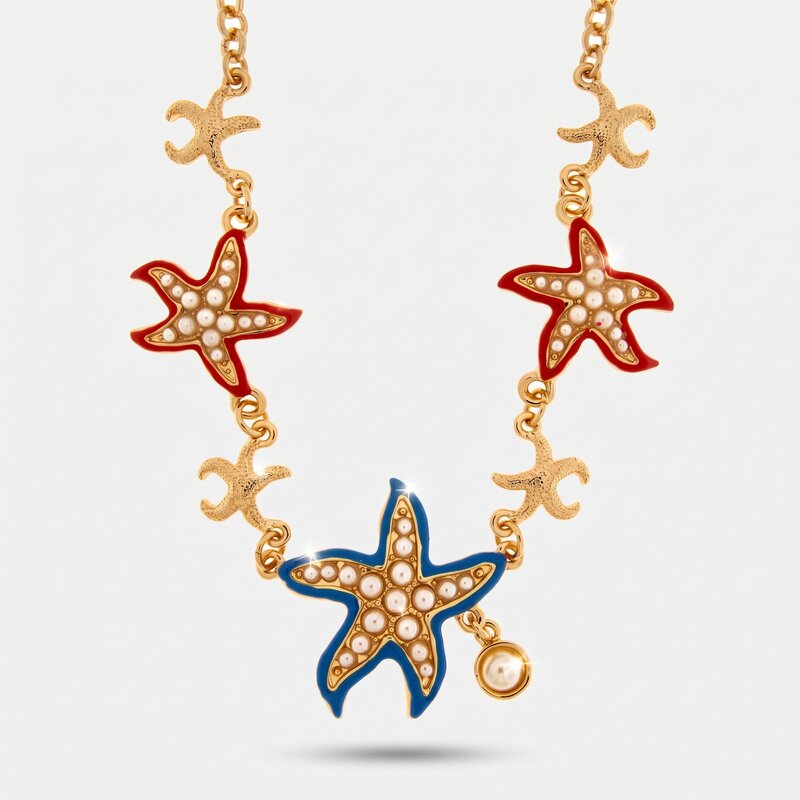 Collana in Metallo con stelle marine smaltate e pietre bianche BYS - gioiello BySimon