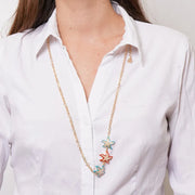 Collana in Metallo con stelle marine smaltate e pietre bianche