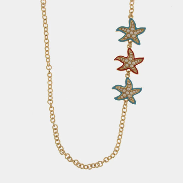 Collana in Metallo con stelle marine smaltate e pietre bianche - BYSIMON gioielli