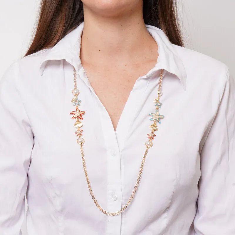 Collana in Metallo con stelle marine e pietre bianche BYS - gioiello BySimon