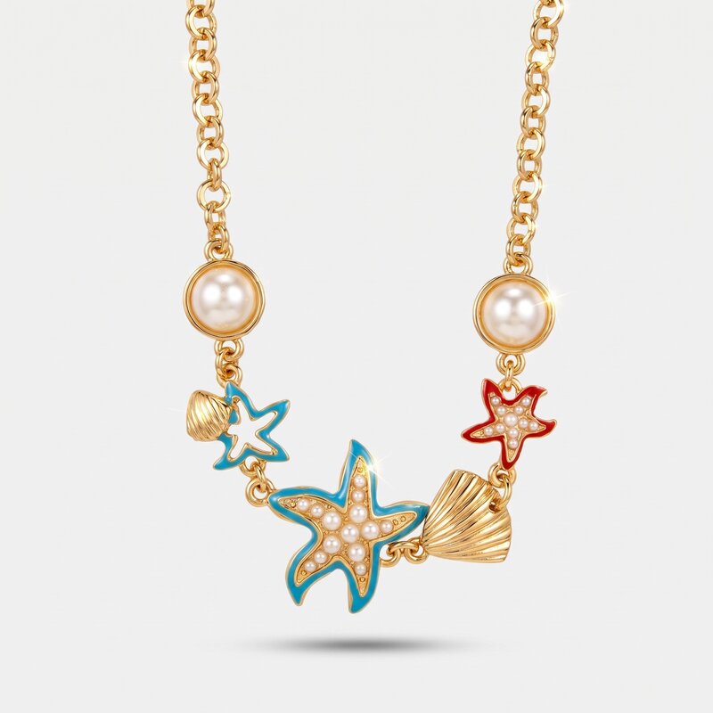 Collana in Metallo con stelle marine e pietre bianche BYS - gioiello BySimon