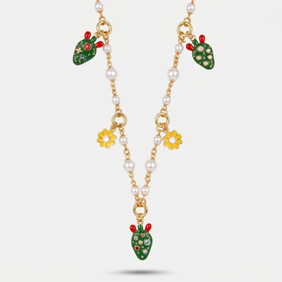 Collana in Metallo fichi d'india con margherite e perline
