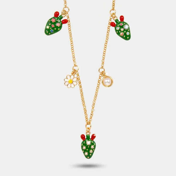 Collana in Metallo fichi d'india con margherite, fiori e perline