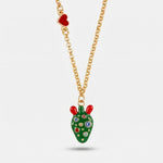 Collana in Metallo fico d'india con cristalli e cuore rosso