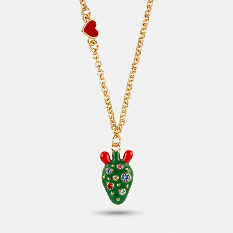 Collana in Metallo fico d'india con cristalli e cuore rosso