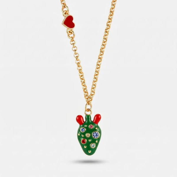 Collana in Metallo fico d'india con cristalli e cuore rosso