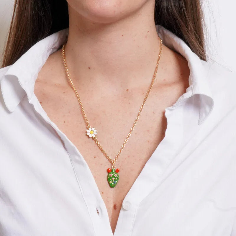 Collana in Metallo fico d'india con fiori e margherite