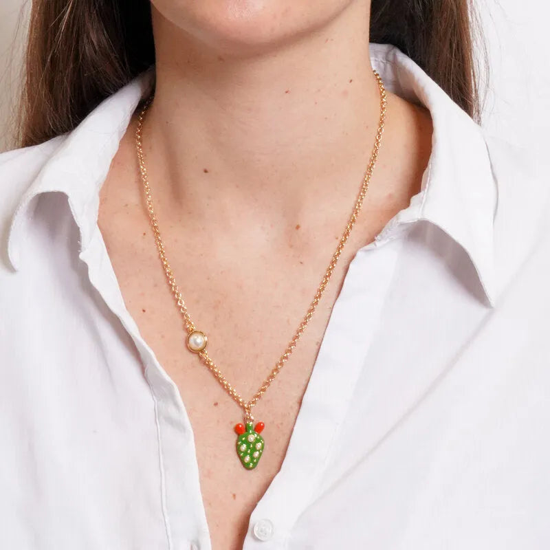Collana in Metallo fico d'india con perline